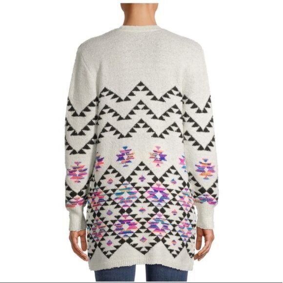 Southwestern Aztec Print Long Sleeve Longline Open Front Cardigan Sweater Small - Picture 2 of 9